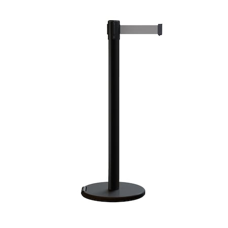 Montour Line Retractable Belt Rolling Stanchion, 2.5ft Black Post 9ft. Lt Gry Belt P400RL-BK-LGY-90